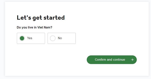Bạn cần xác nhận đang sống tại Việt Nam bằng cách tích chọn vào ô “Yes”