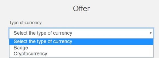 Lựa chọn “ Select the type of currency” trong mục Offer
