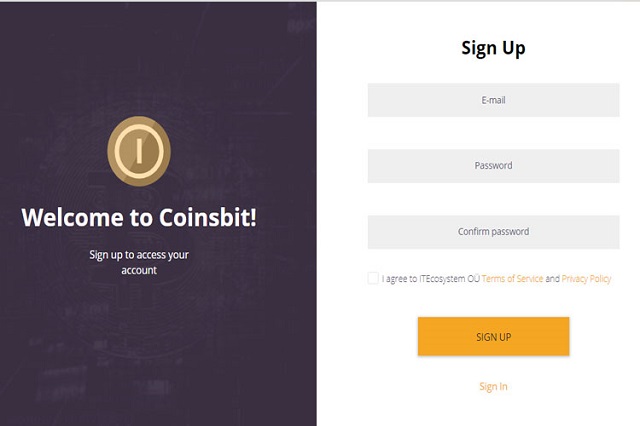 Nhập đầy thông theo yêu cầu của hệ thống sàn Coinsbit vào form đăng ký