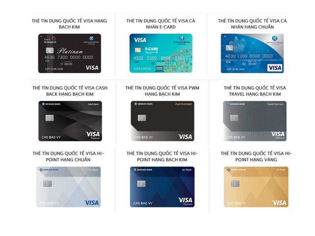 Sản phẩm thẻ tín dụng của ngân hàng Shinhan Bank rất đa dạng