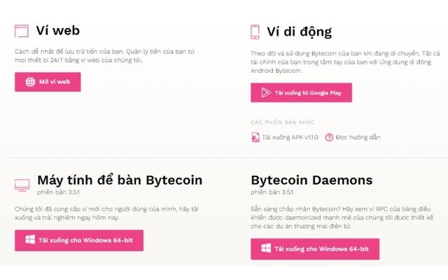 Người dùng hoàn toàn có thể download tại trang web ví Bytecoin Wallet