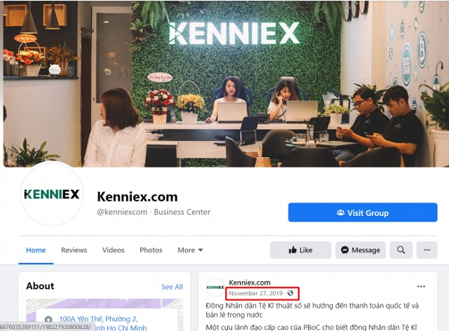Bài đăng mới nhất trên fanpage sàn Kenniex là từ năm 2019