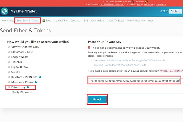 Cách đăng nhập vào nền tảng ví MEW với Private Key