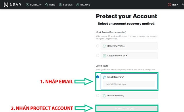 Điền địa chỉ Email và nhấn chọn Protect Account